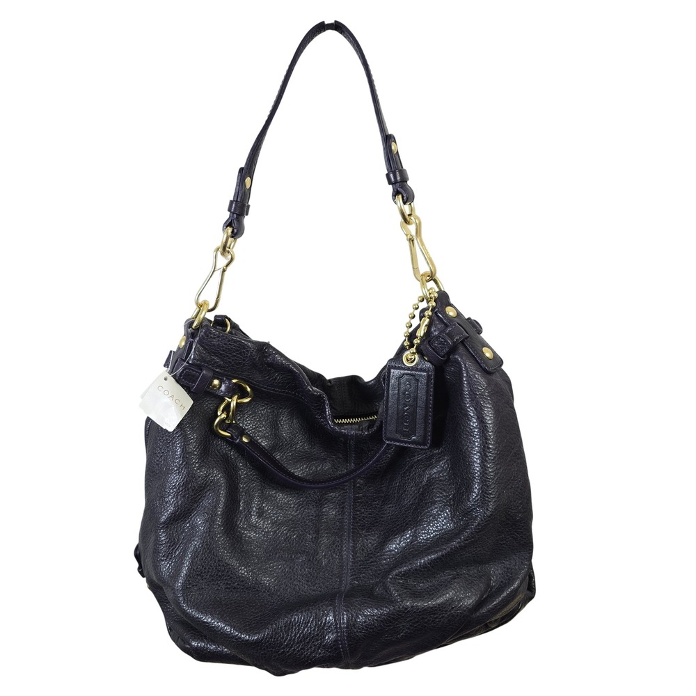 Coach Large Brooke Eggplant Purple Pebbled Leather Hobo Bag 14141 NWT